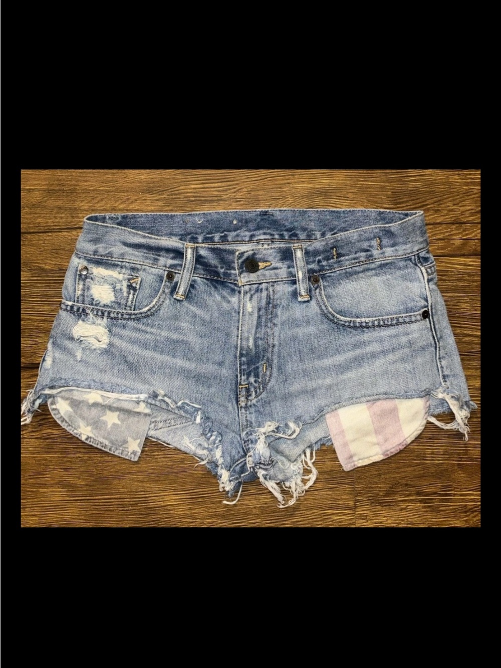 Ralph Lauren Denim & Supply Light Wash Boyfriend Cut Off Patriotic Shorts 25 SM